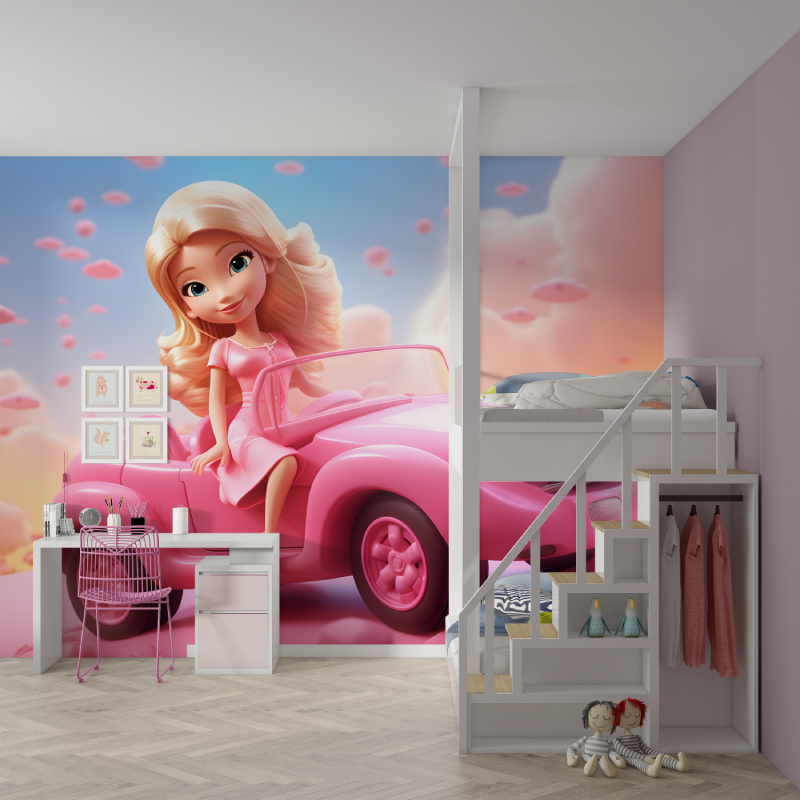 Papier peint barbie rose mur chambre fille