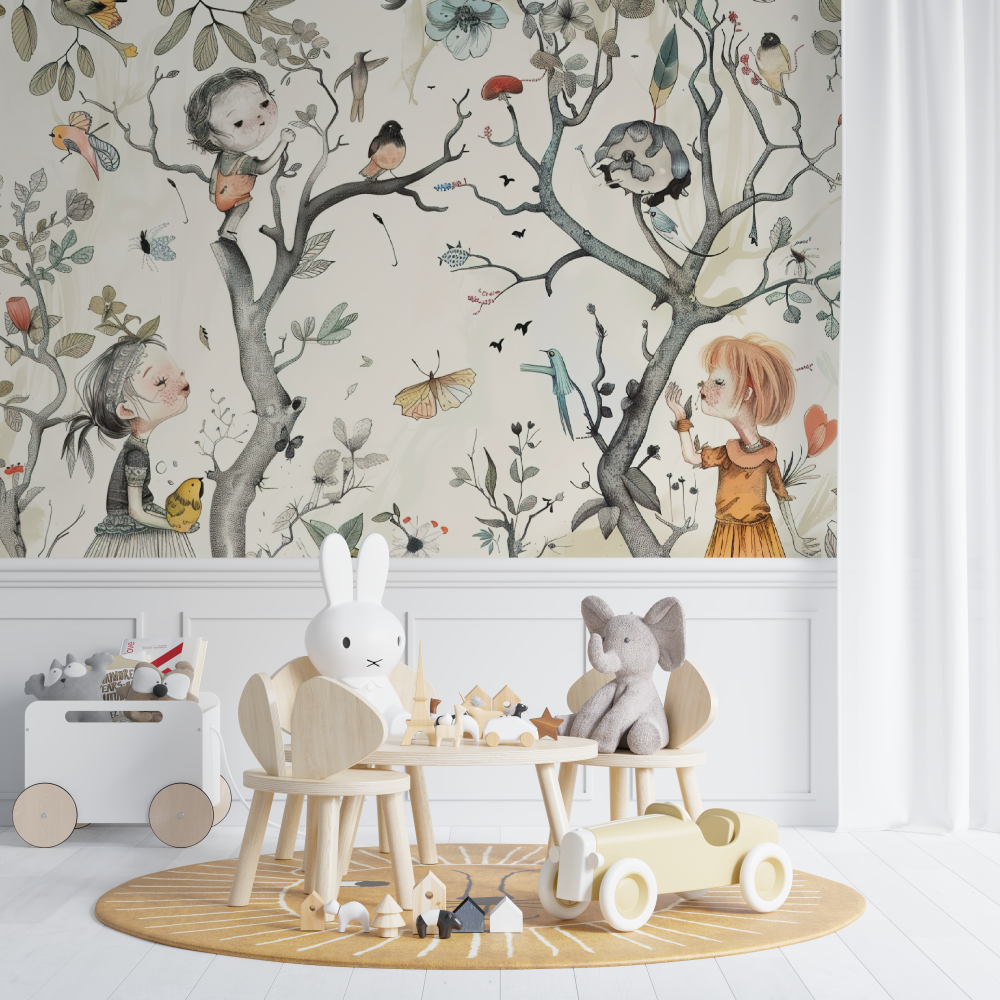 Papier peint Animaux vintage bébé - chambre de bebe