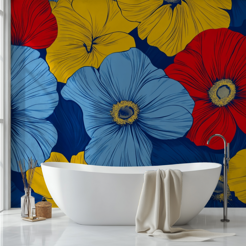 Papier peint fleur pop sdb