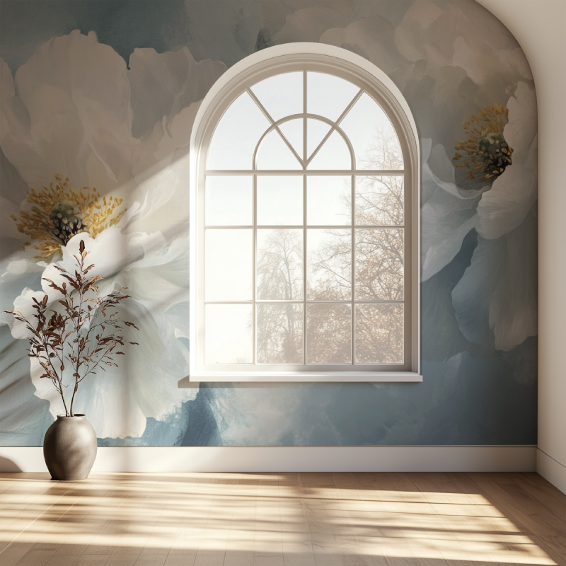 Papier peint fleur blanche sur ...leu lavande fenetre papier