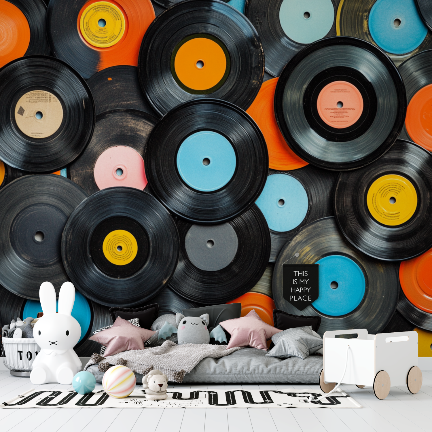 Papier peint disque vinyle colore tapisserie garcon