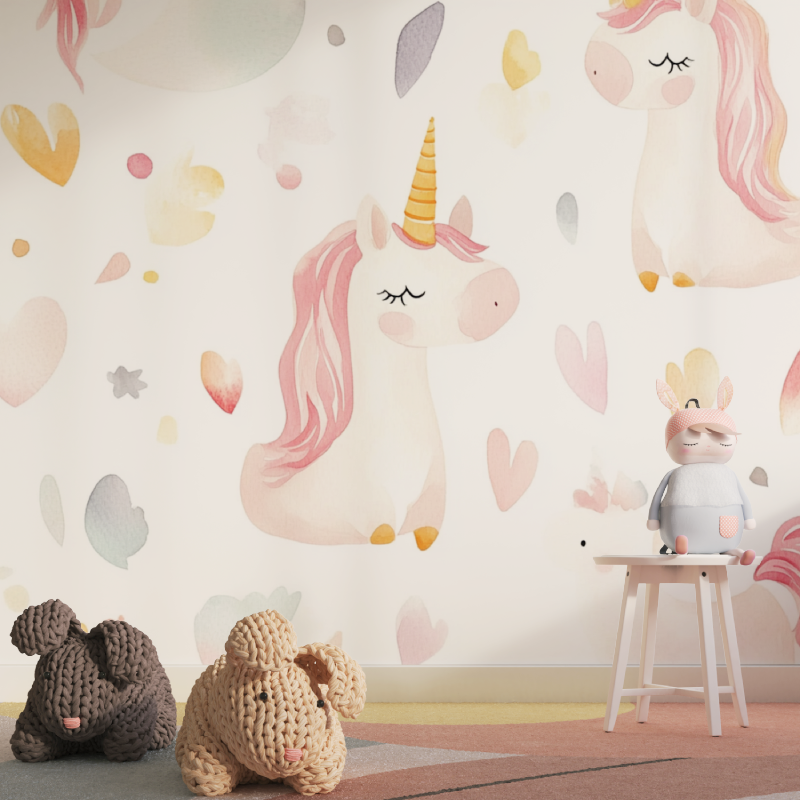 Papier peint licorne bebe tenda...gnon tapisserie pour fille