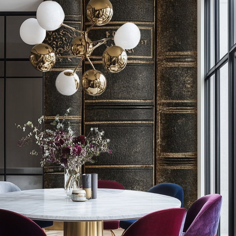 Papier peint vintage trompe loeil salon chaise