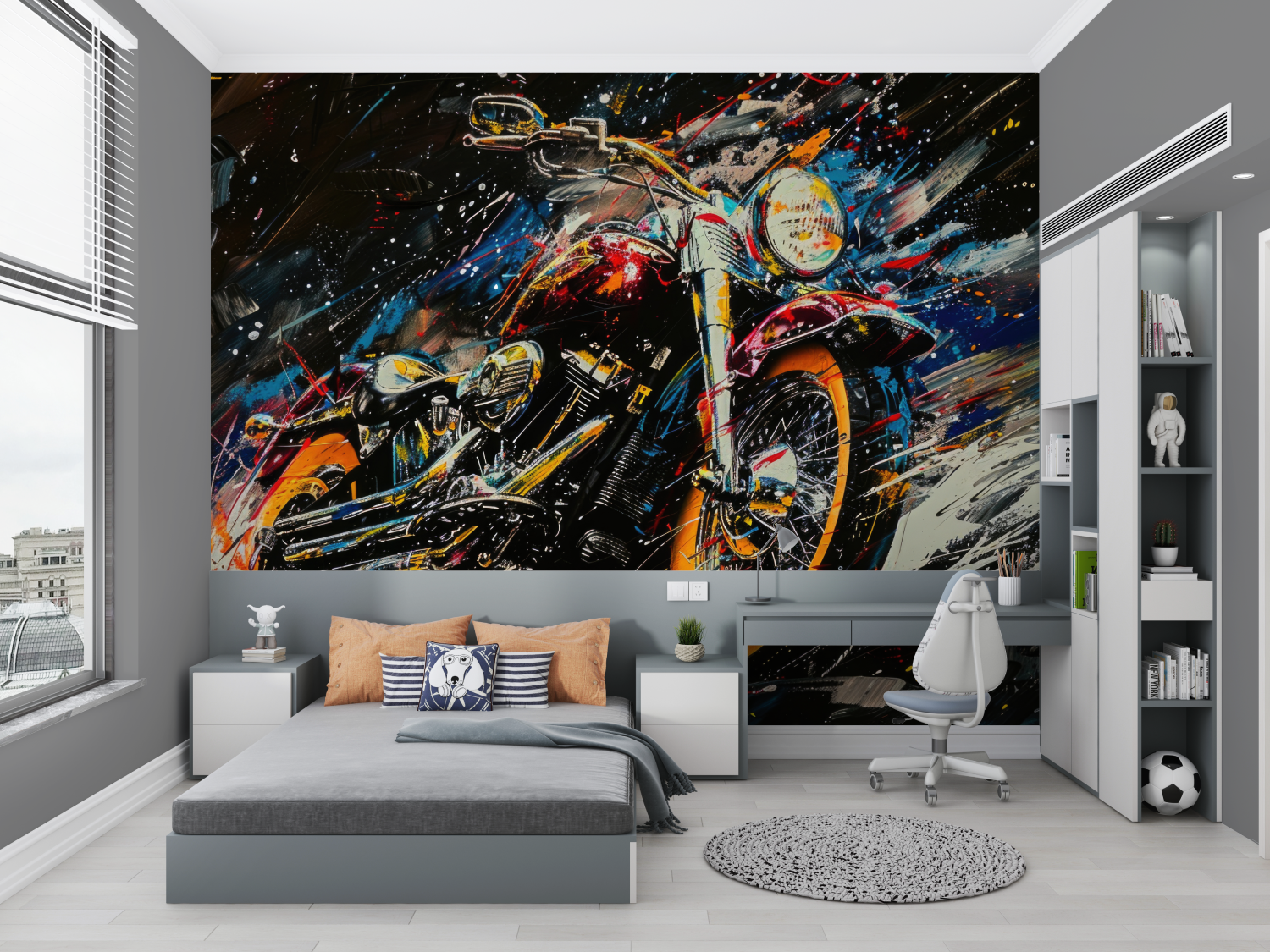 Papier peint moto casque dore dessin chambre petit