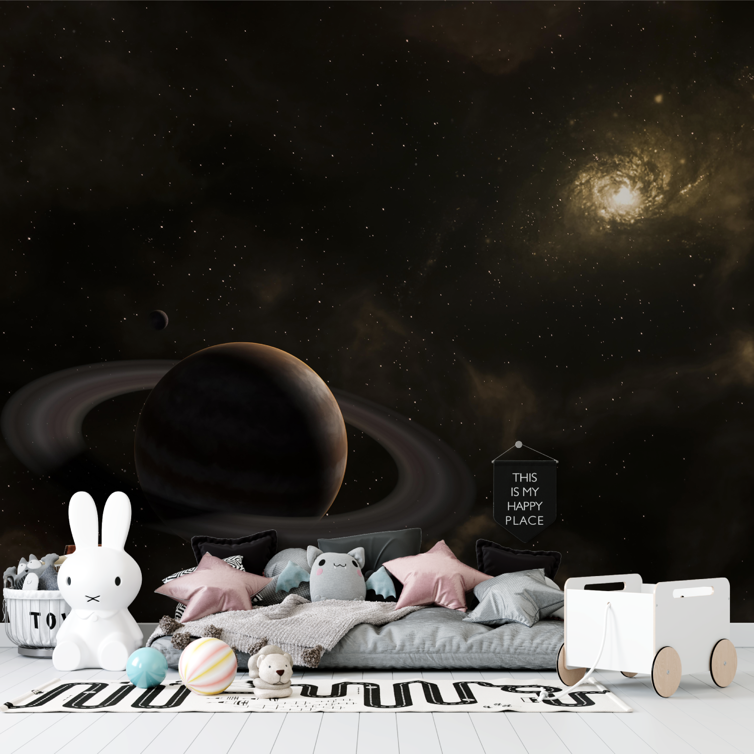 Papier peint espace lune saturne tapisserie garcon