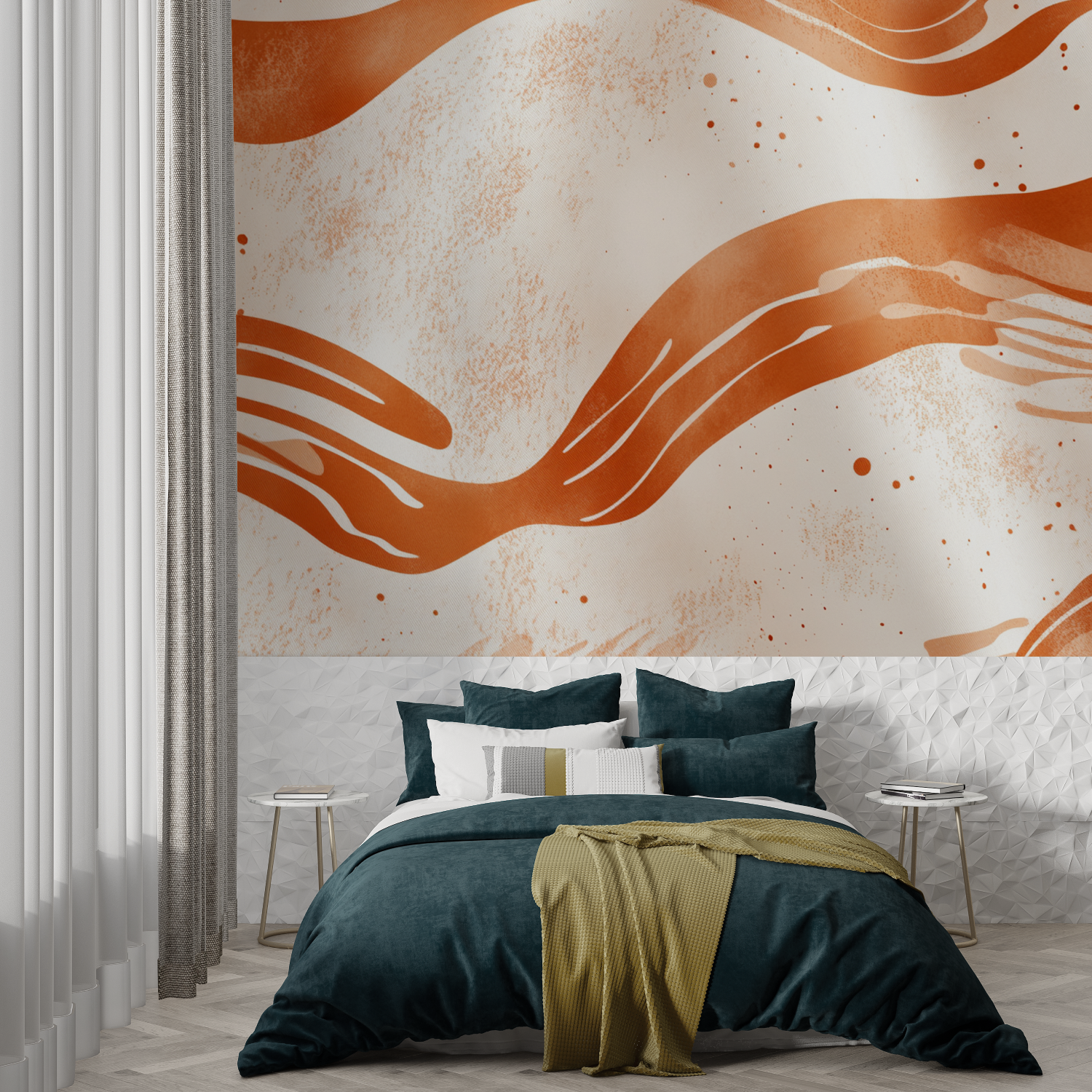 Papier peint terracotta panoramique escalier trompe loeil