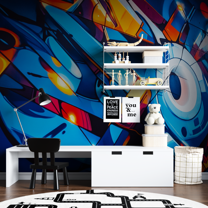 Papier peint blue electro graffiti tapisserie chambre ados