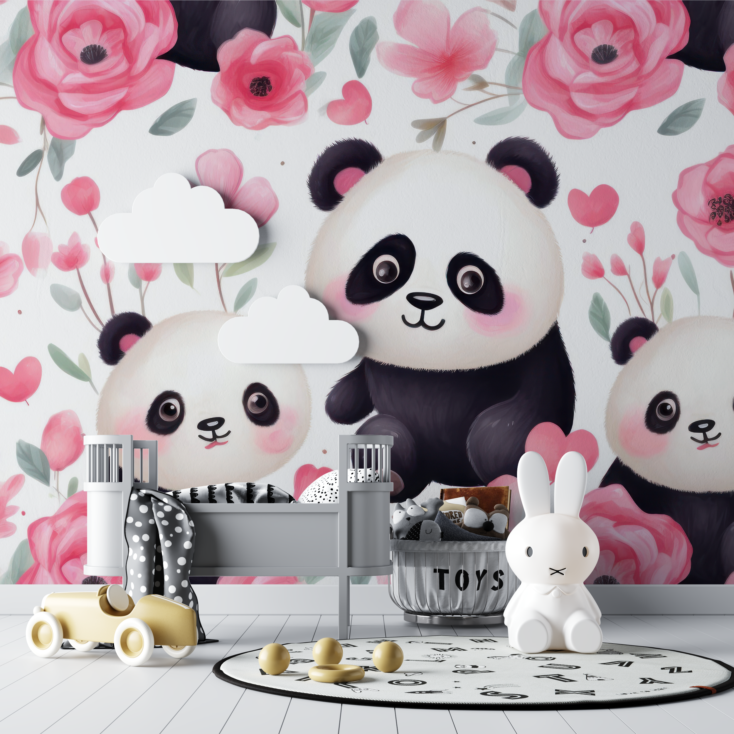 Papier peint bebe panda rose bebe tipi