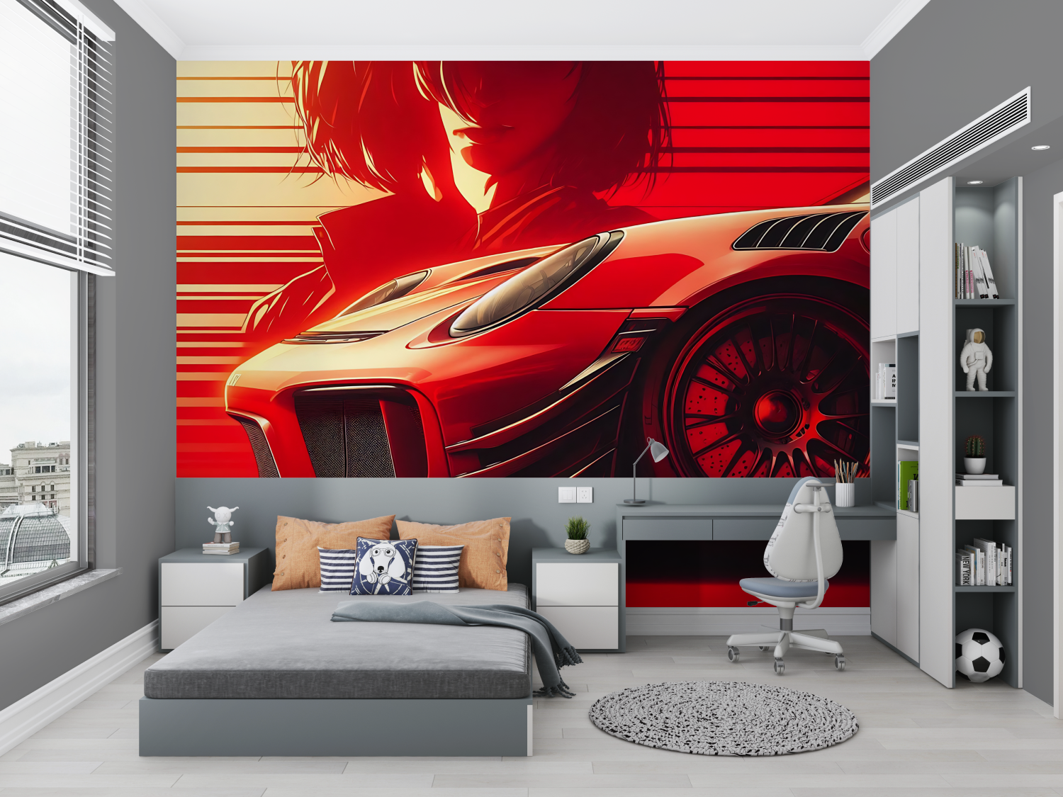 Papier peint voiture de sport rouge chambre petit