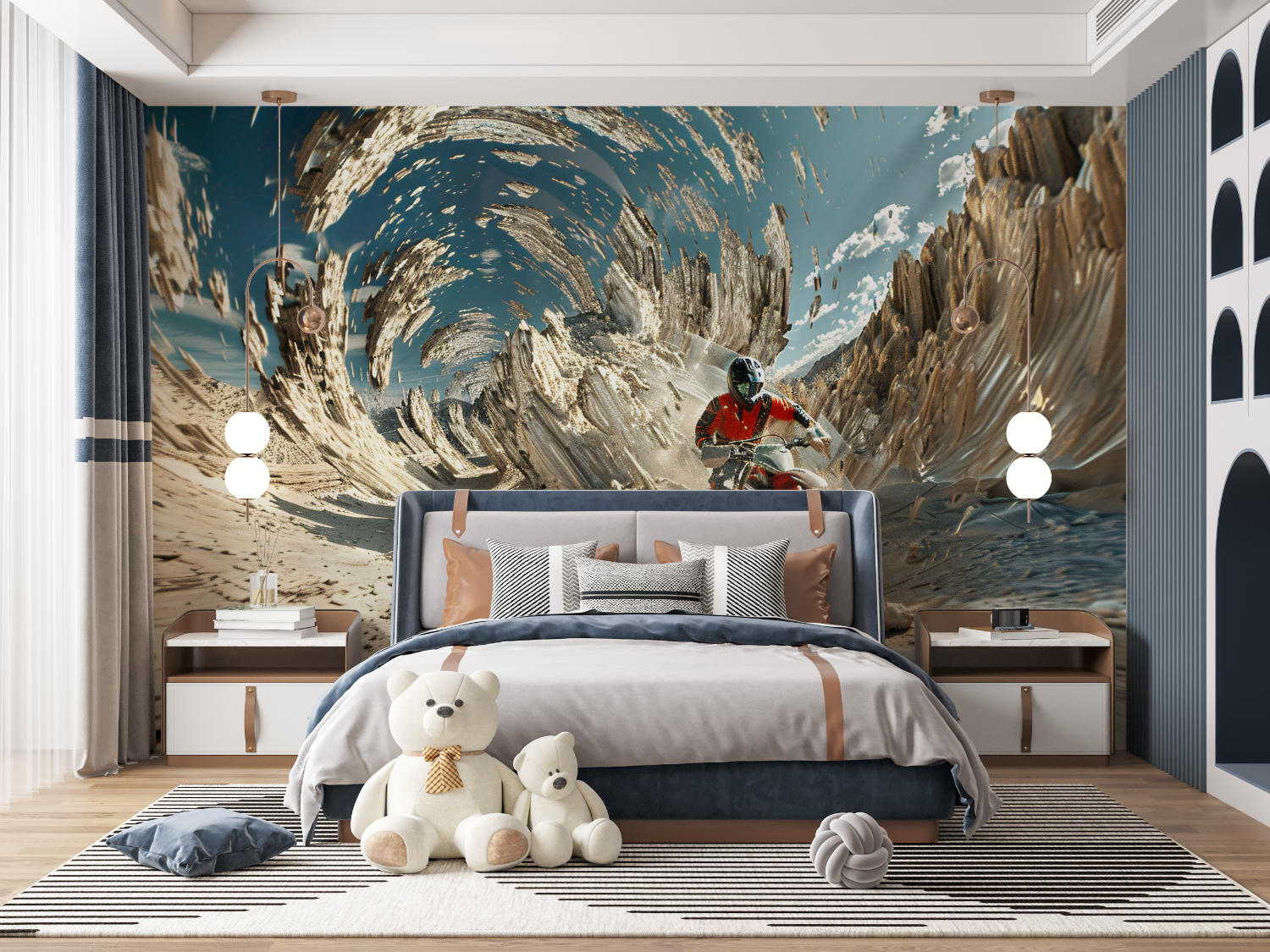 Papier peint moto cross trompe l oeil mur panoramique