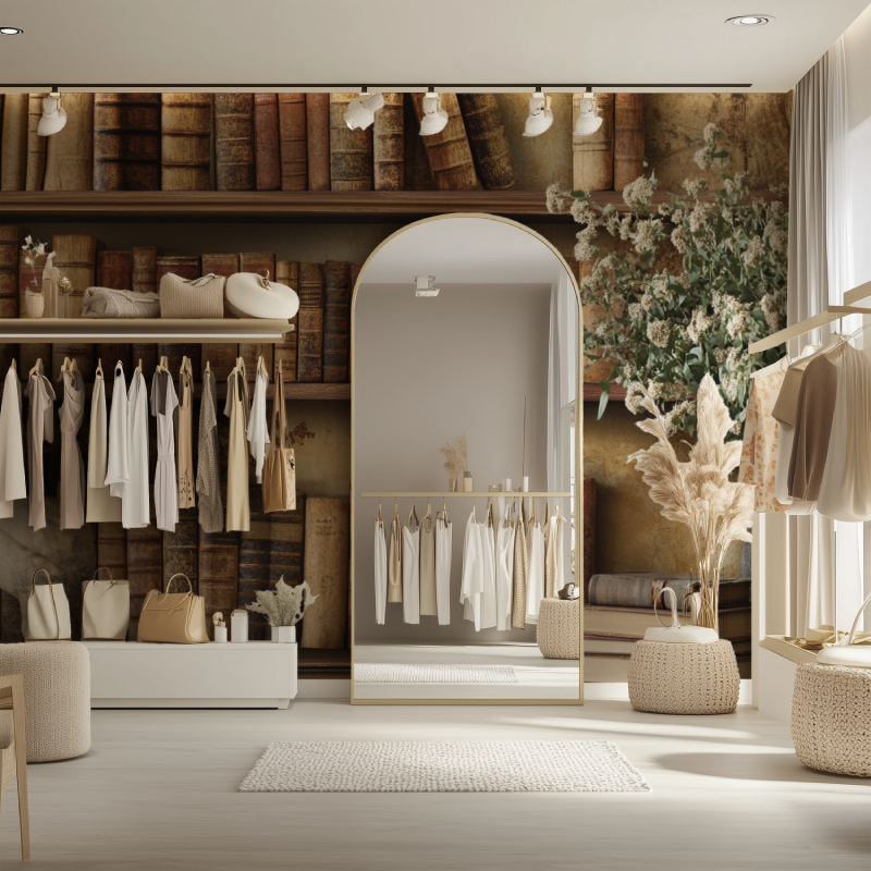 Papier peint vintage trompe oeil dressing