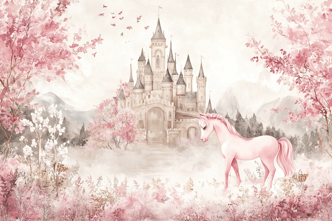 Papier Peint Princesse Château et Licorne