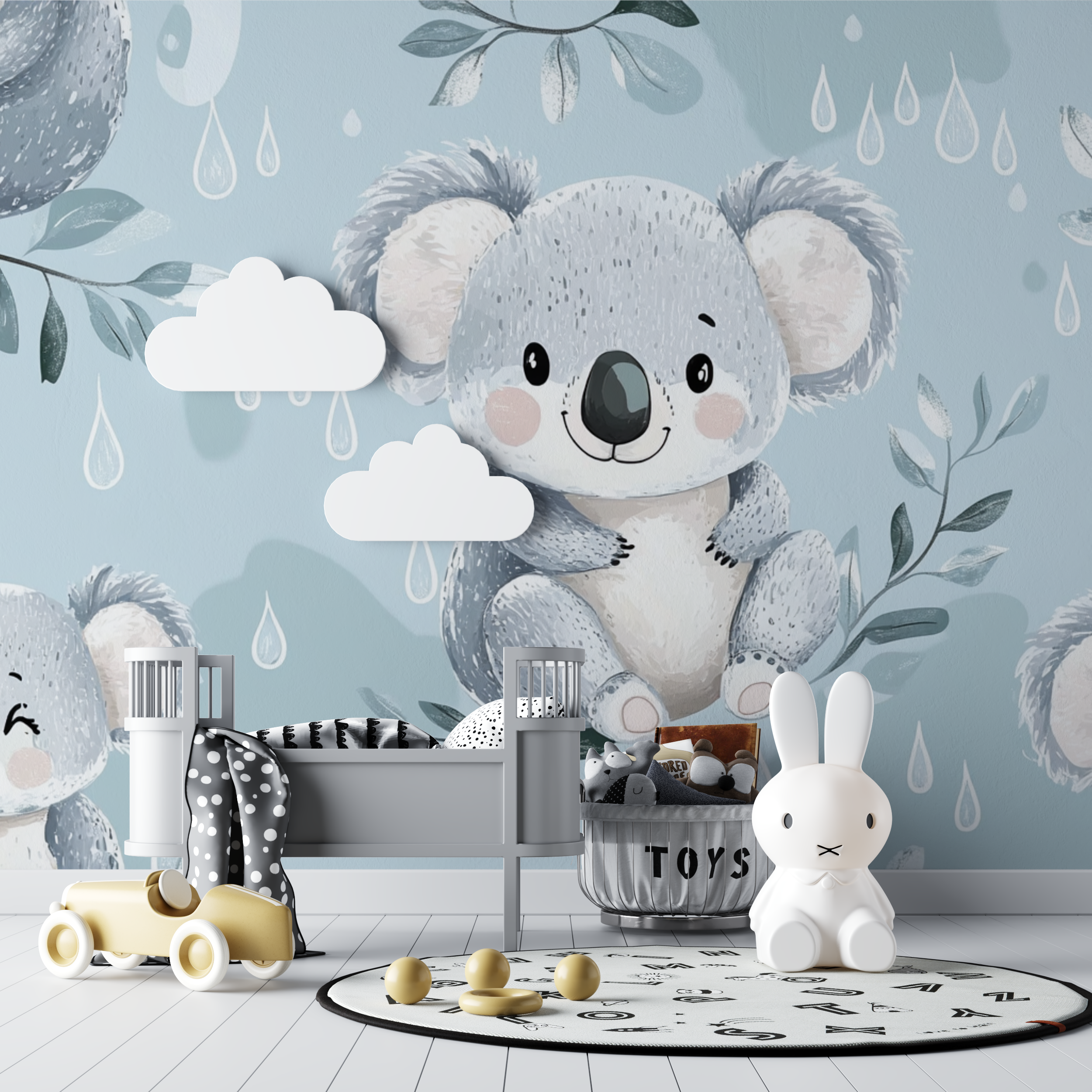 Papier peint koala et pluie douce bebe tipi