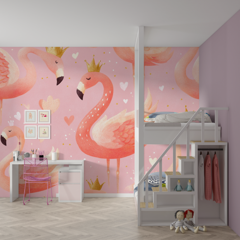 Papier peint princesse flamant ...rincesse mur chambre fille