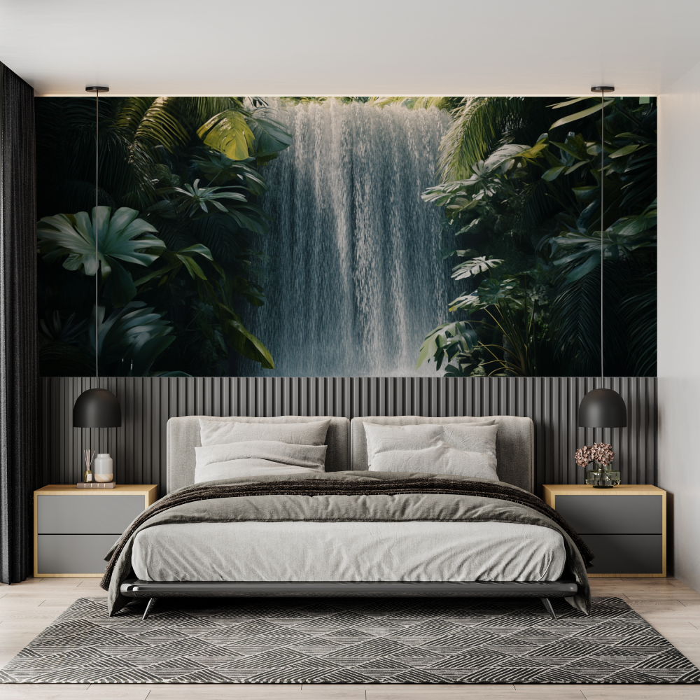 Papier peint trompe loeil cascade chambre adulte tendance