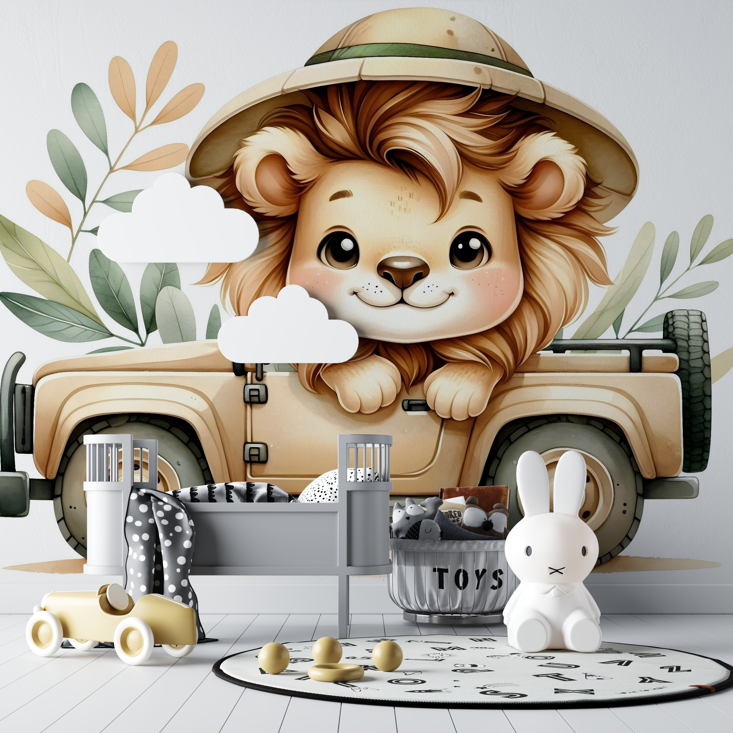 Papier peint lion safari enfant bebe tipi