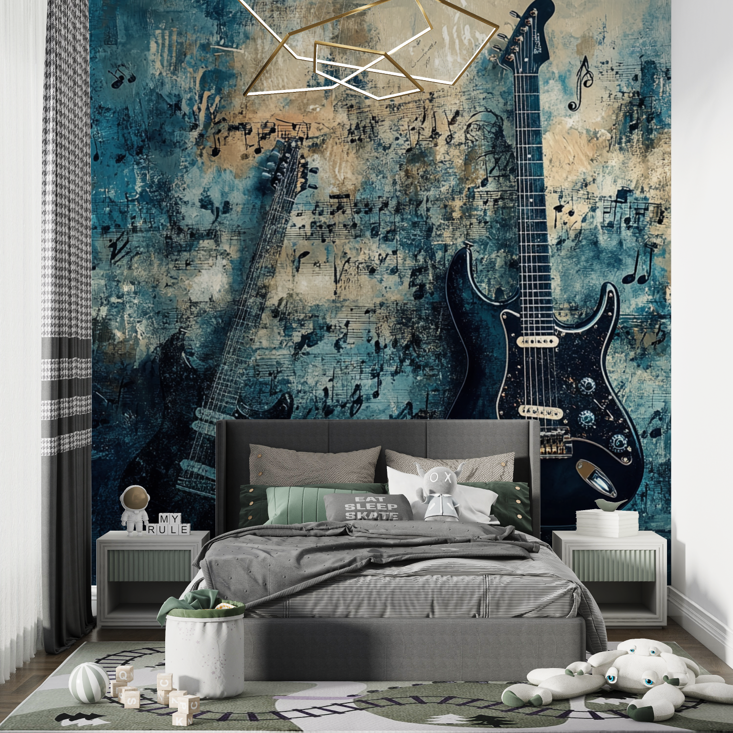 Papier peint guitare co chambre de garcon