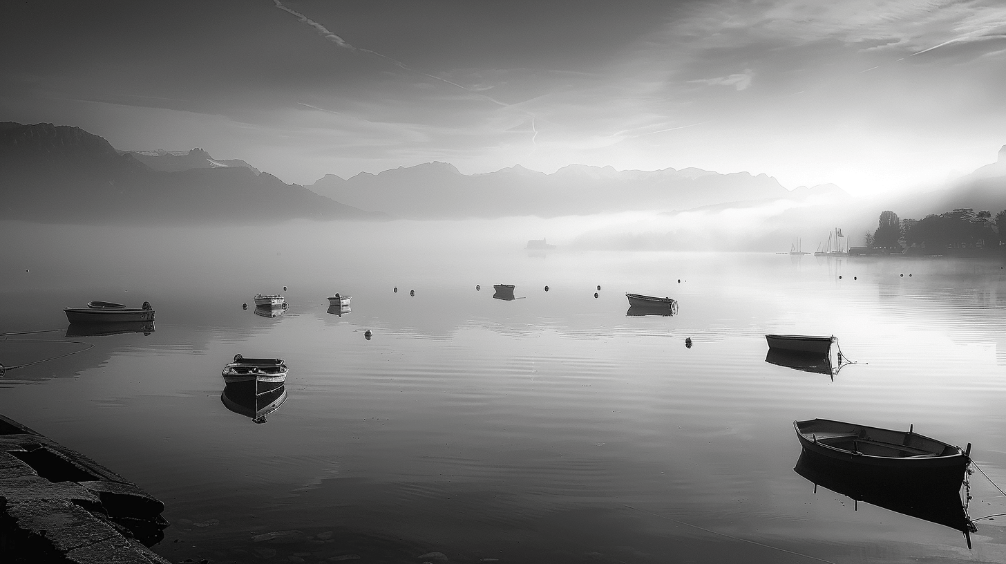 Papier Peint Noir Blanc Lac D'Annecy