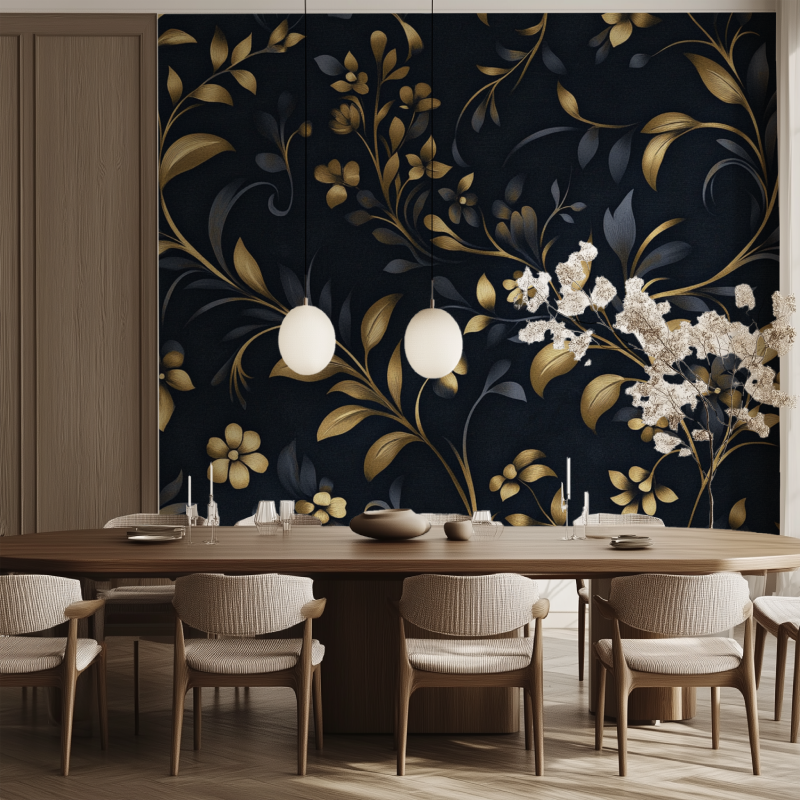 Papier peint fleurs vintage fonce salle manger tendance