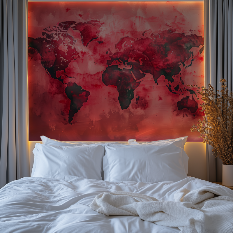 Papier peint carte du monde rouge chambre tendanc