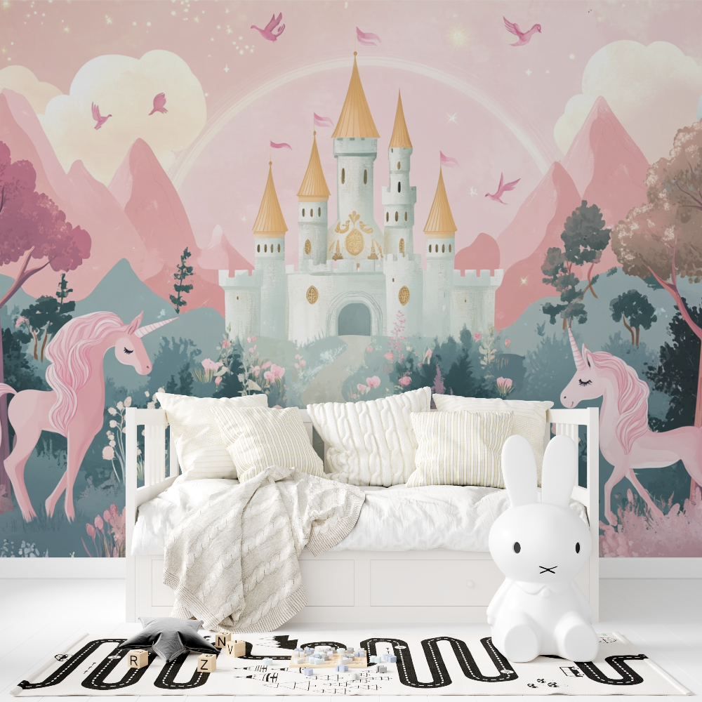 Papier peint licorne arc en ciel tapisserie fille