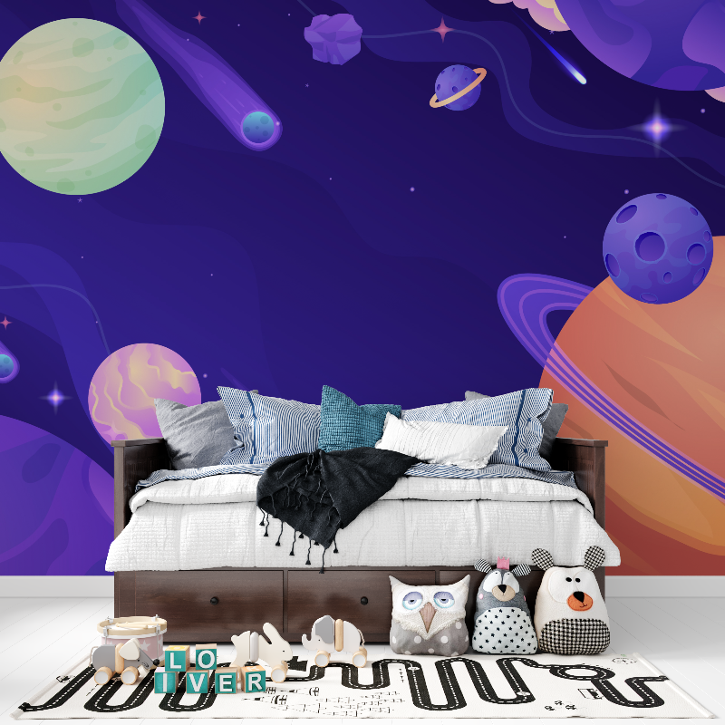 Papier peint espace planete asteroides panoramique garcon