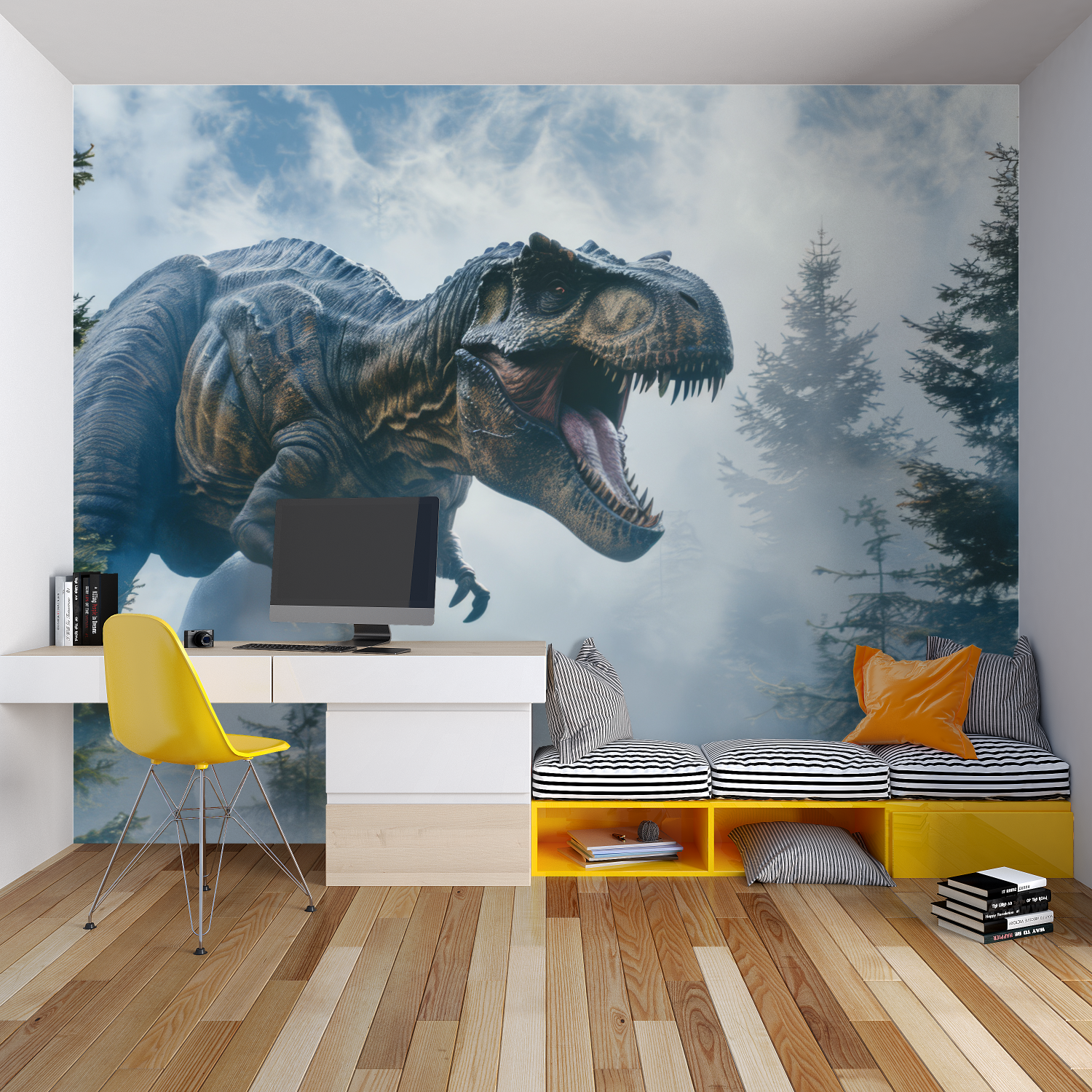 Papier Peint Dinosaure T Rex Brume - chambre spiderman