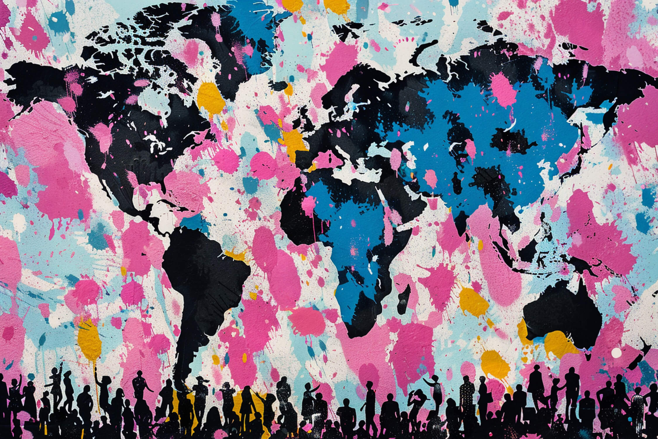 Papier Peint Carte Du Monde Graffiti Rose