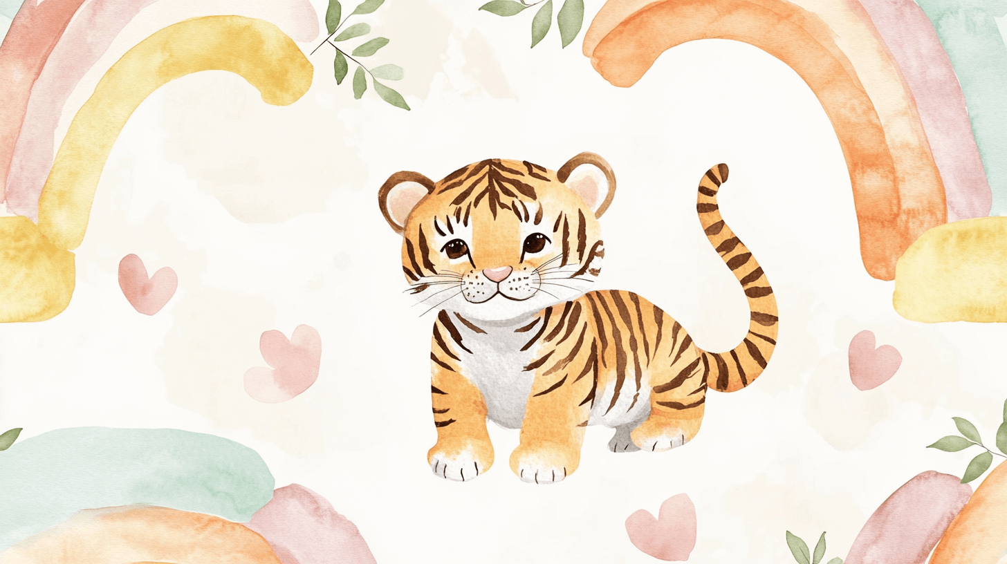 Papier Peint Tigre Et Arcs-En-Ciel Pastel