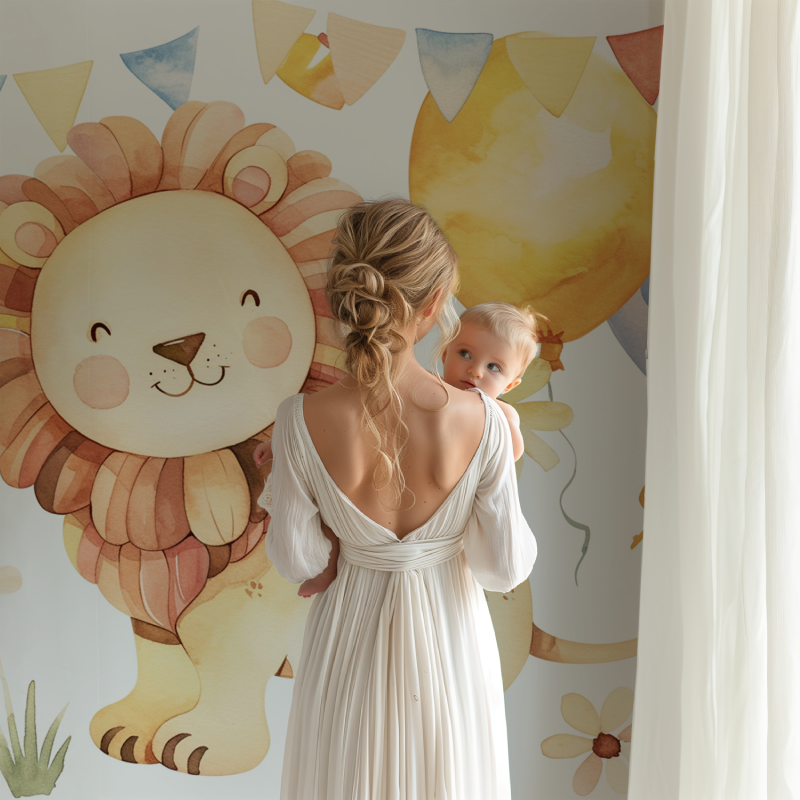 Papier peint lion et ballons colores bb123