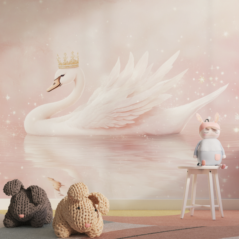Papier peint princesse cygne rose tapisserie pour fille