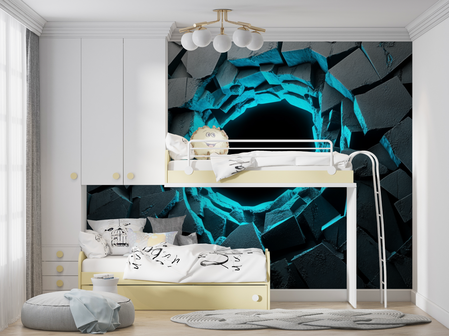 Papier peint effet neon gaming manga hero