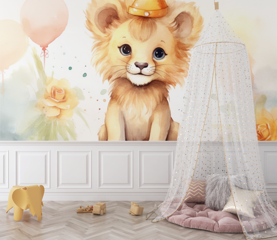 Papier peint lionceau bebe aquarelle bebe