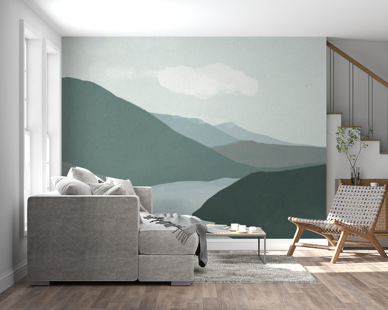 Papier peint aquarelle paysage nordique panoramique mural