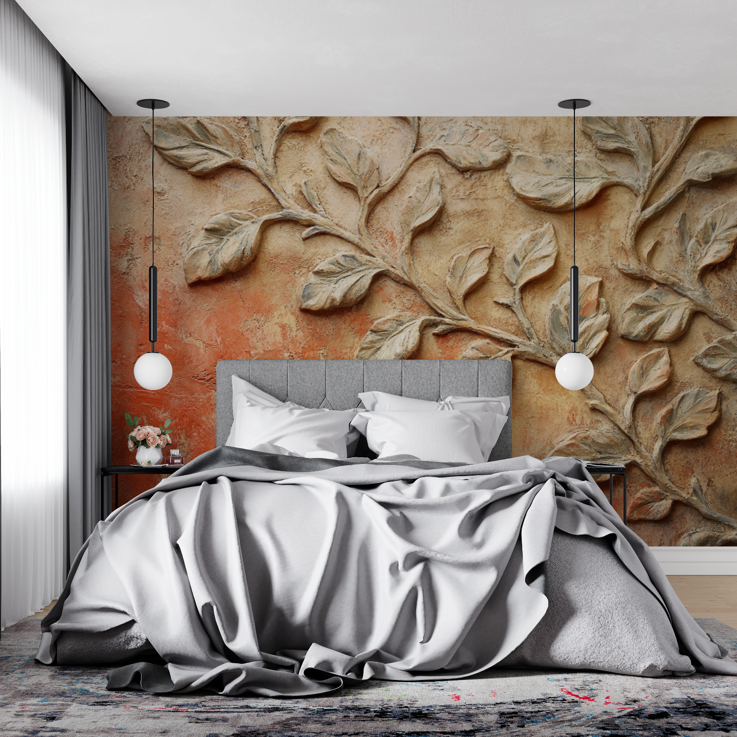 Papier peint terracotta avec courbes organiques 4murs