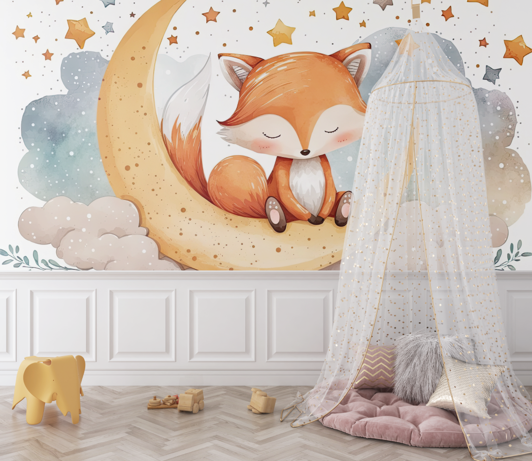Papier peint renard et etoiles bebe