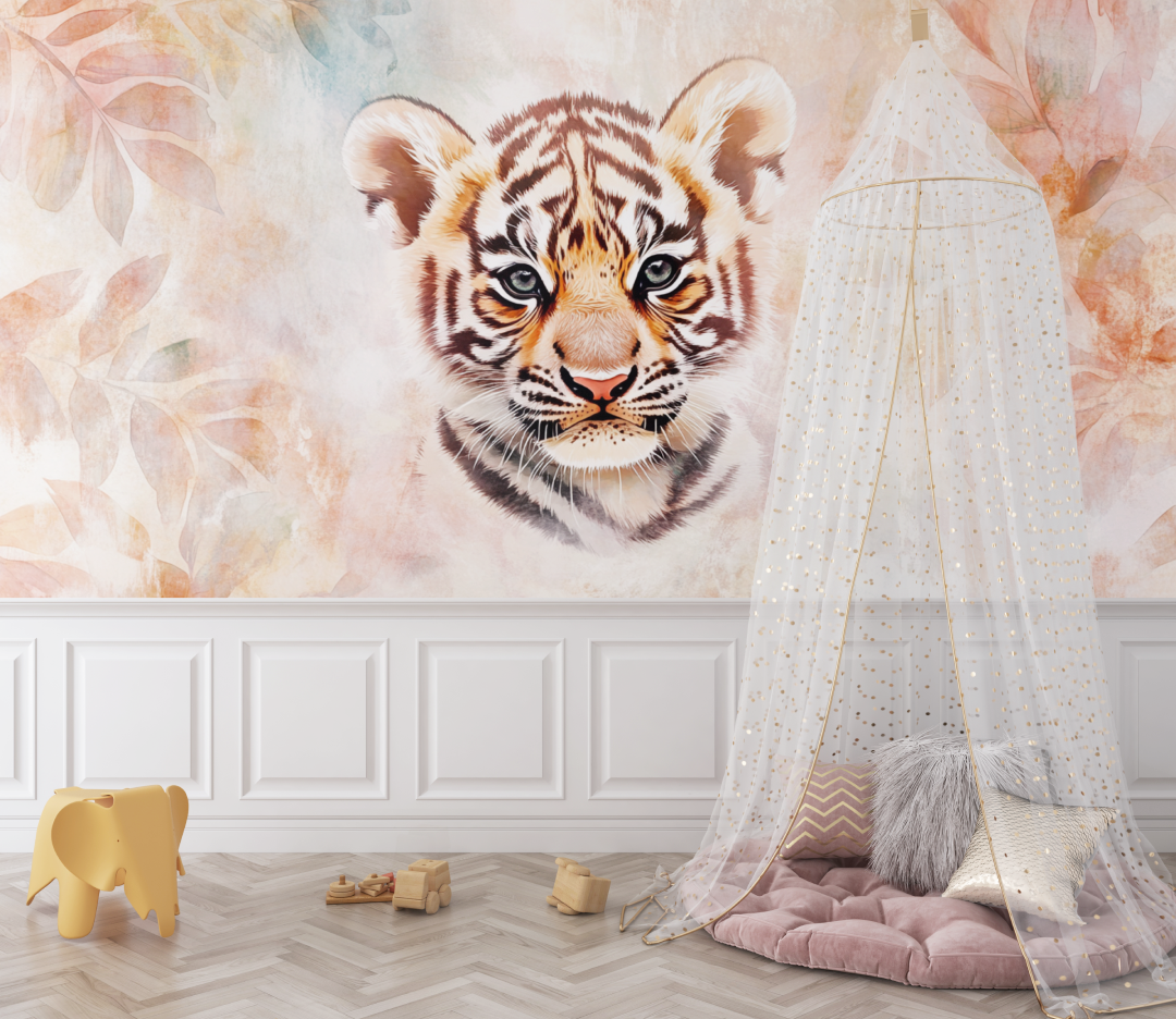 Papier peint tigre chambre bebe unisexe bebe
