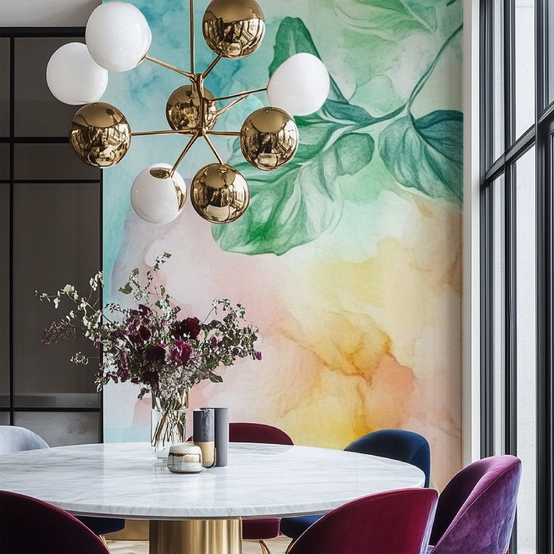 Papier peint fleur aquarelle salon chaise