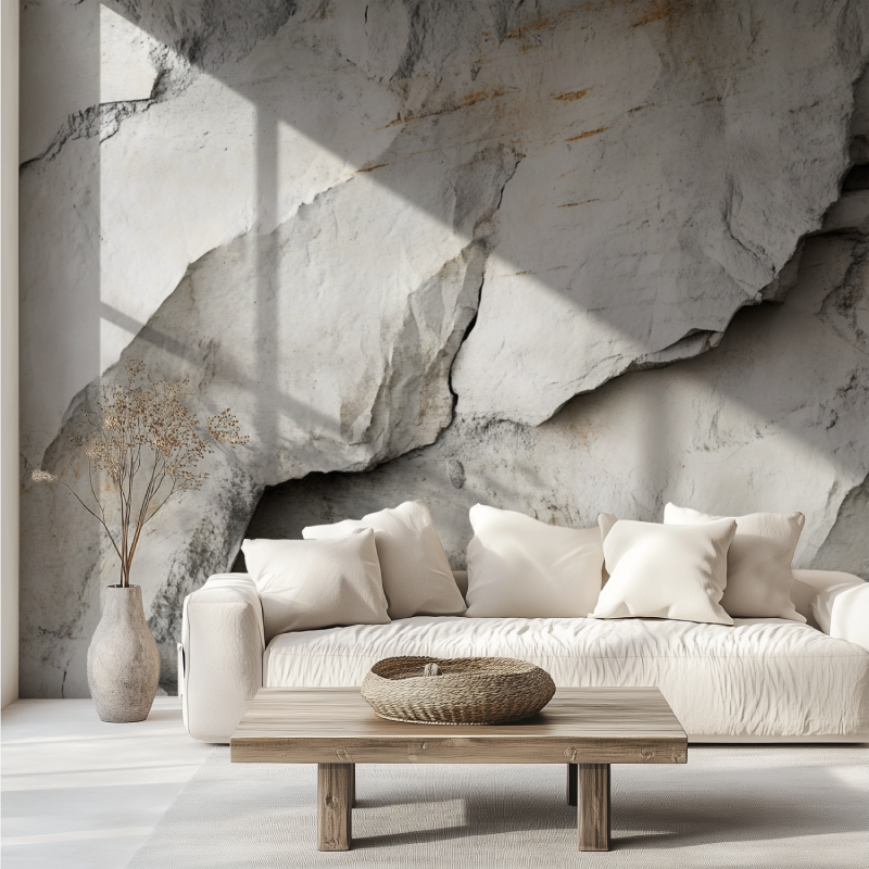 Papier peint pierre trompe l oeil canape tendance