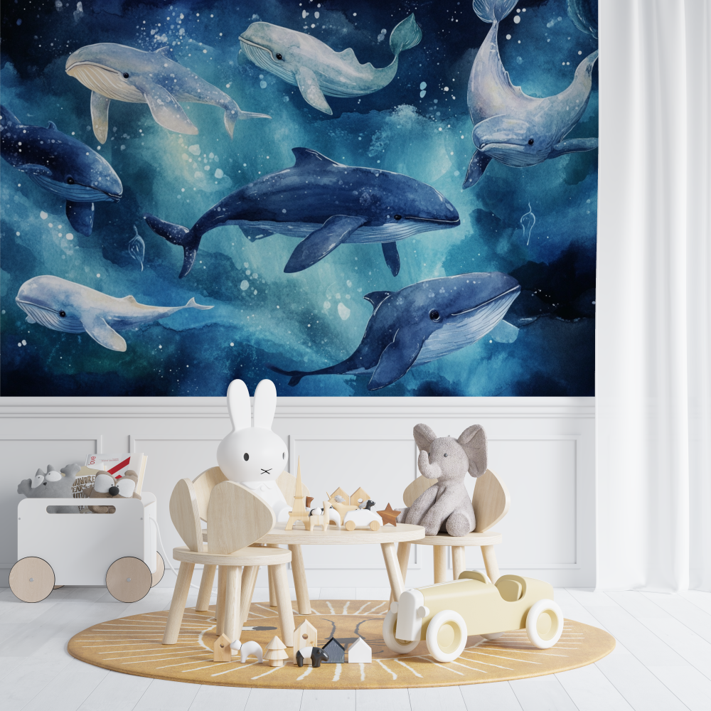 Papier peint marin baleine troupe joyeuse chambre de bebe