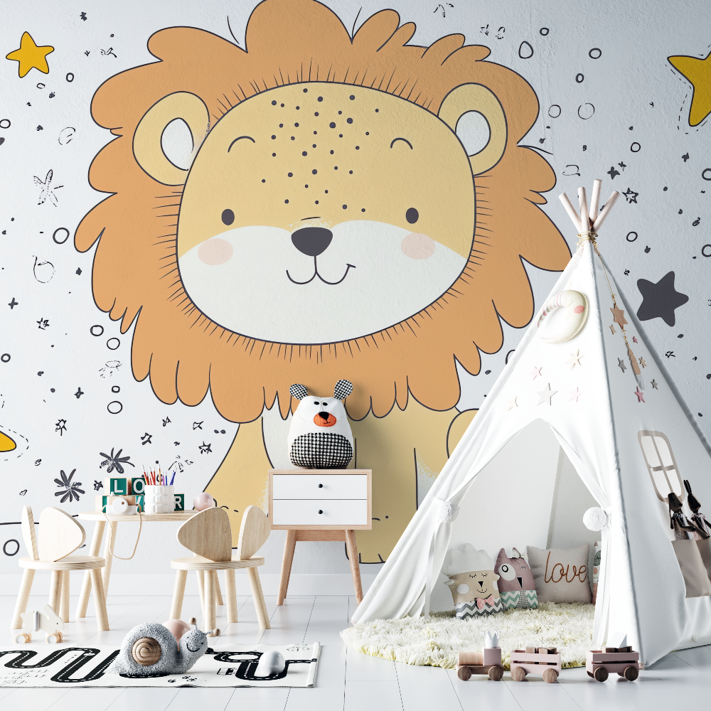 Papier peint lion et etoiles chambre bebe