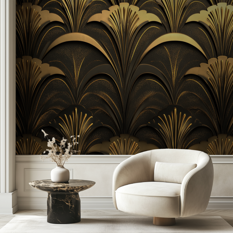 Papier peint vintage dore chaise tendance