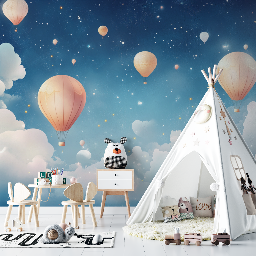 Papier peint montgolfiere et ci...nuit paisible chambre bebe