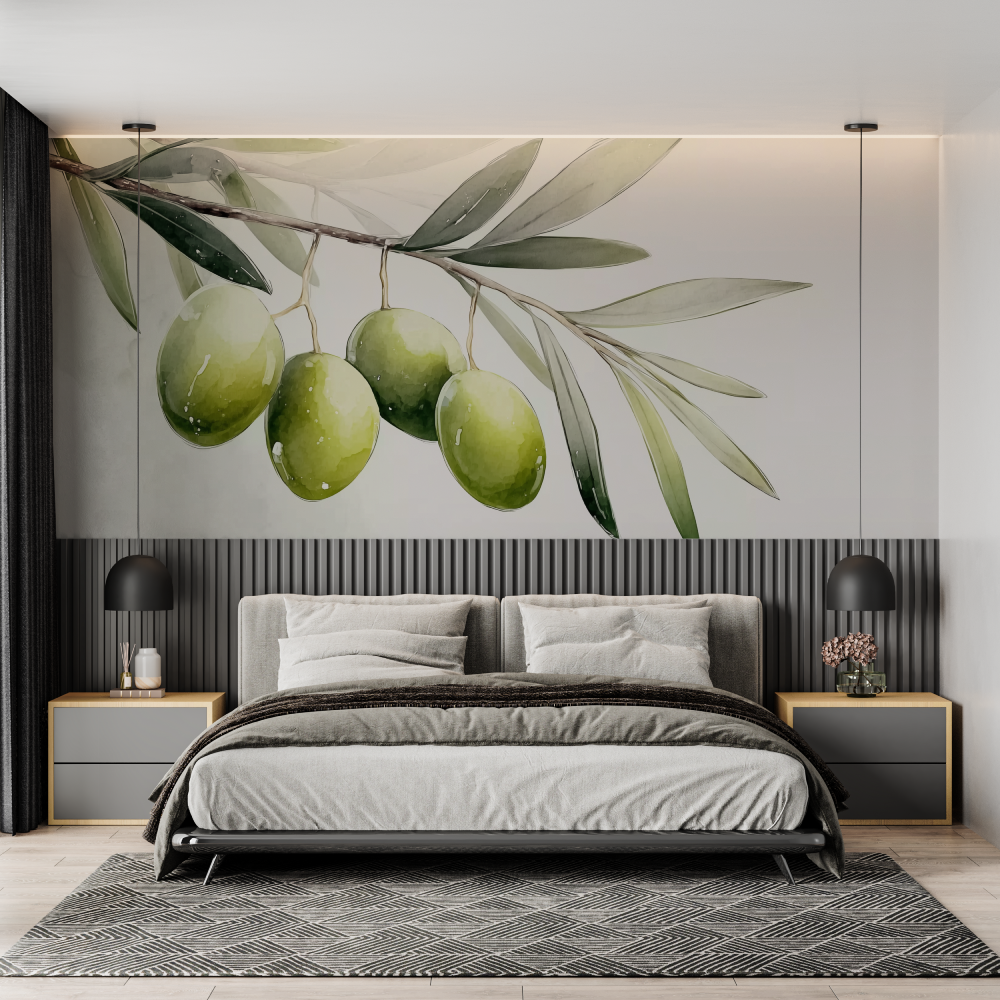 Big olives watercolor mural wal...er chambre adulte tendance