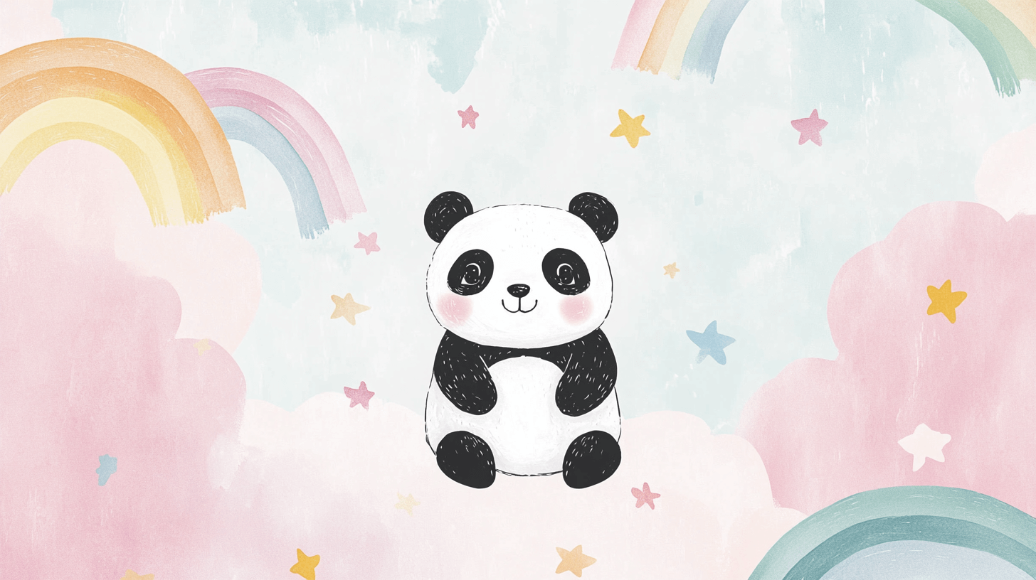 Papier Peint Panda Et Arcs-En-Ciel Pastel