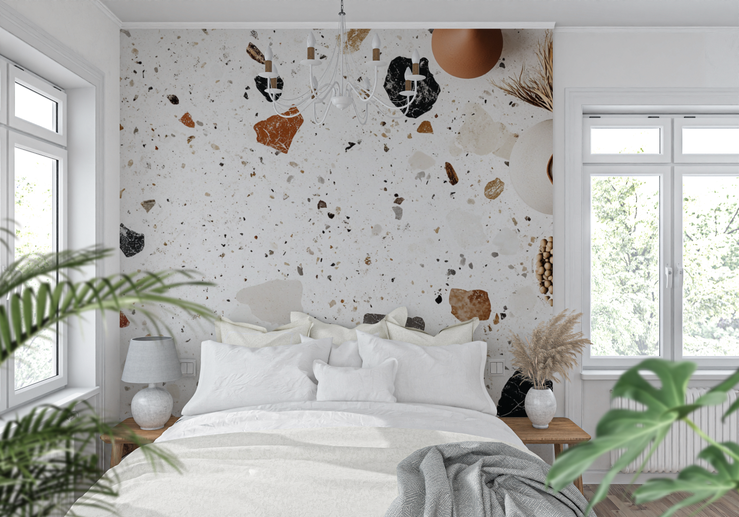 Papier peint terracotta esprit terrazzo moderne tendance mur