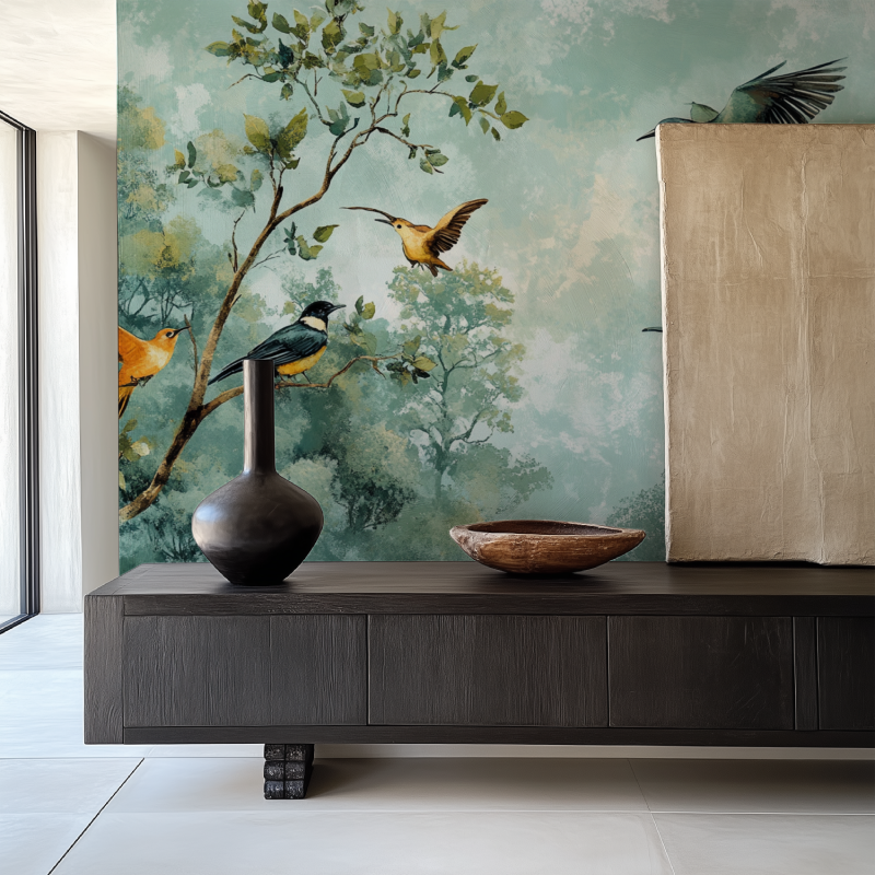 Papier peint arbre aux oiseaux salle manger papier