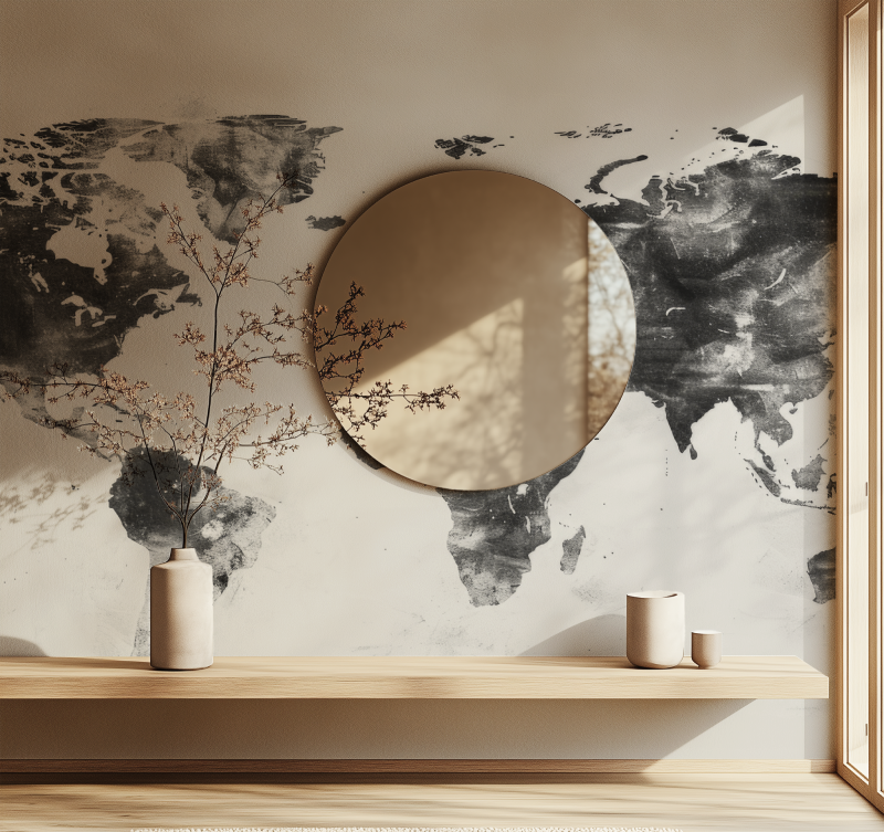 Papier peint carte du monde noir et blanc miroir