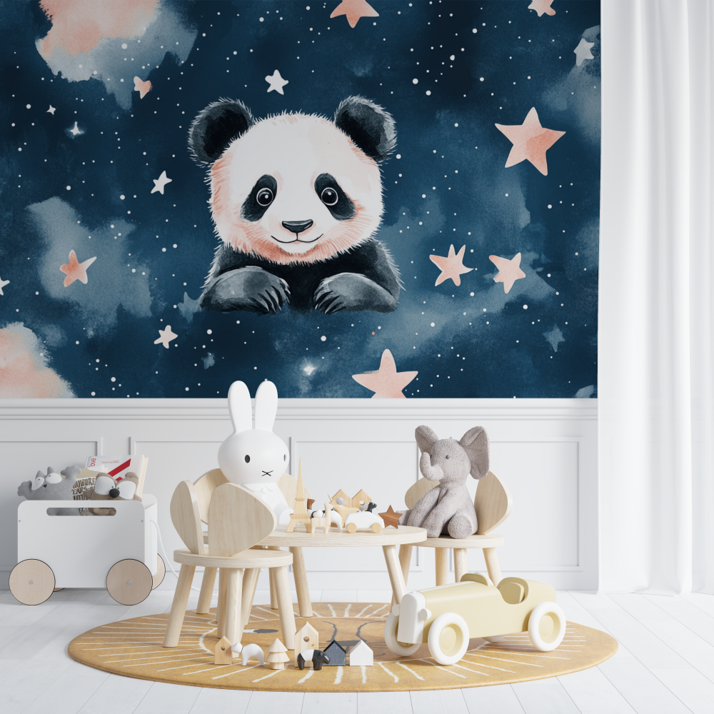 Papier peint panda et ciel etoile chambre de bebe