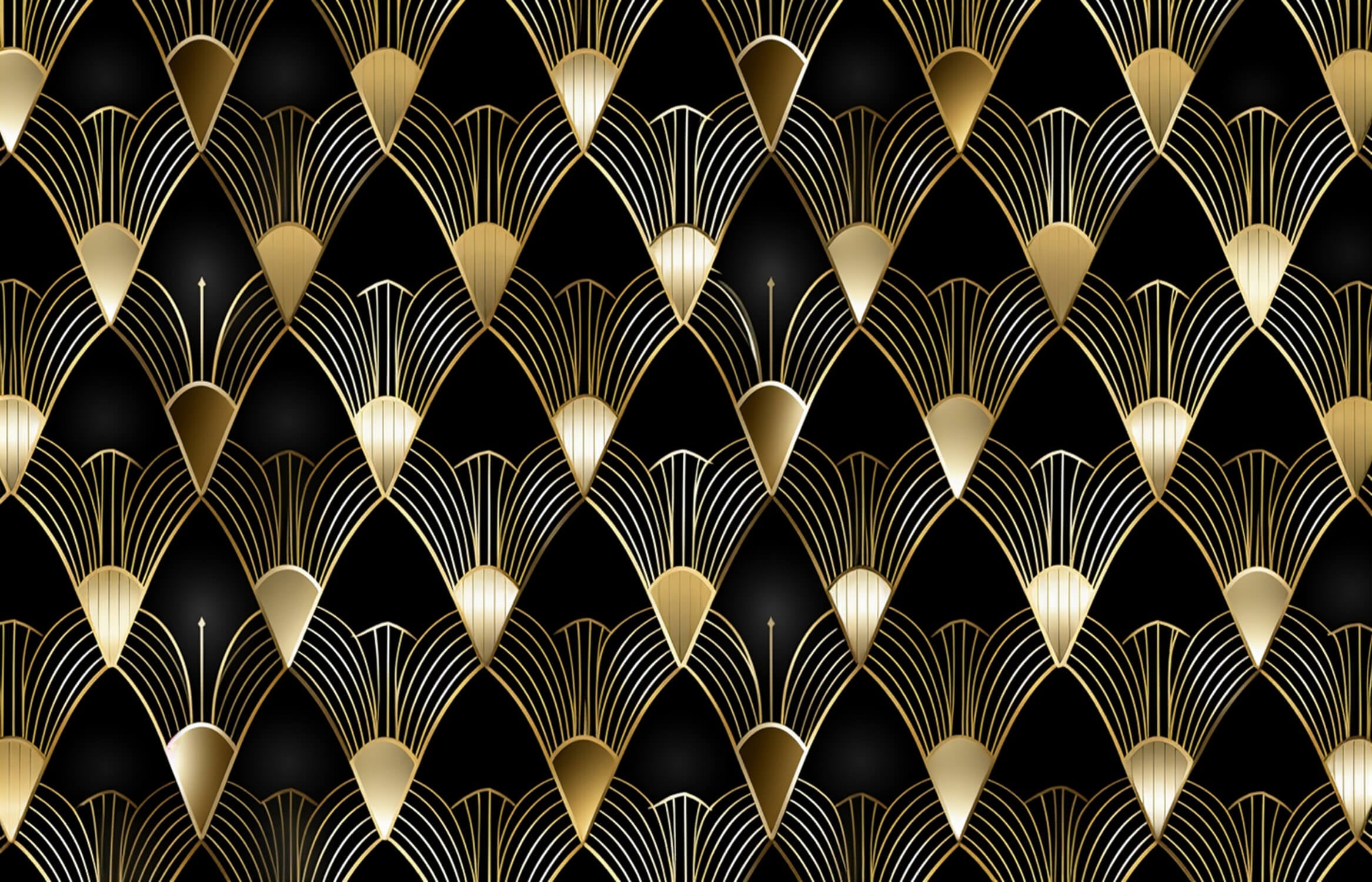 Papier Peint Art Deco Noir Et Doré